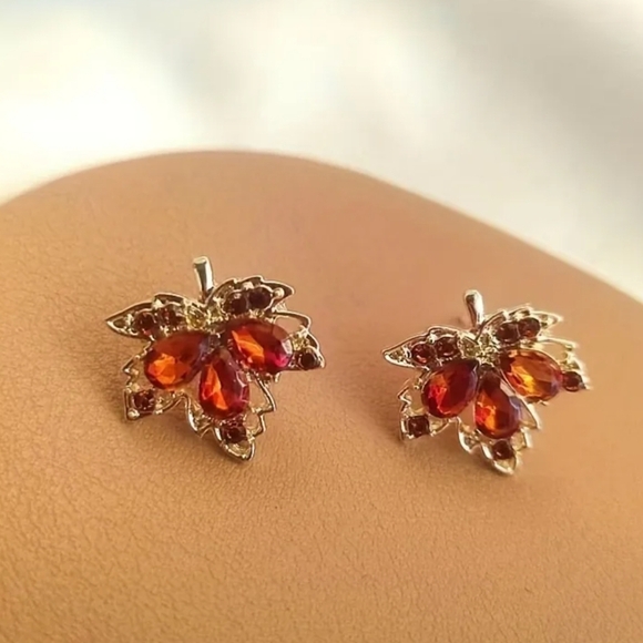 Red Leaf Stud Earrings - Picture 1 of 3